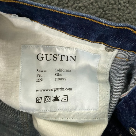 Gustin Selvedge Jeans Mens 38x34 Slim Fit Blue Denim Button Fly Made in USA - Picture 8 of 16